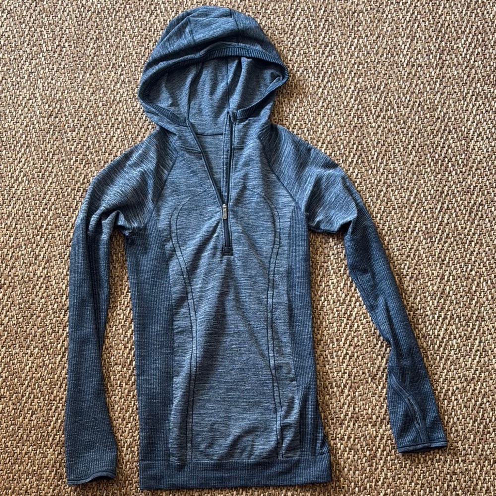 lululemon athletica Blue and White Cowl Neck Sweater